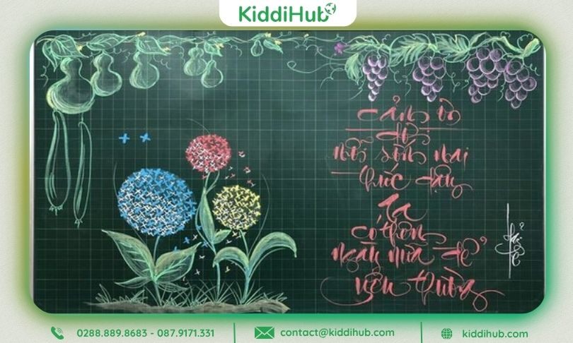 Trang trí bảng 20 11 đơn giản với họa tiết hoa lá