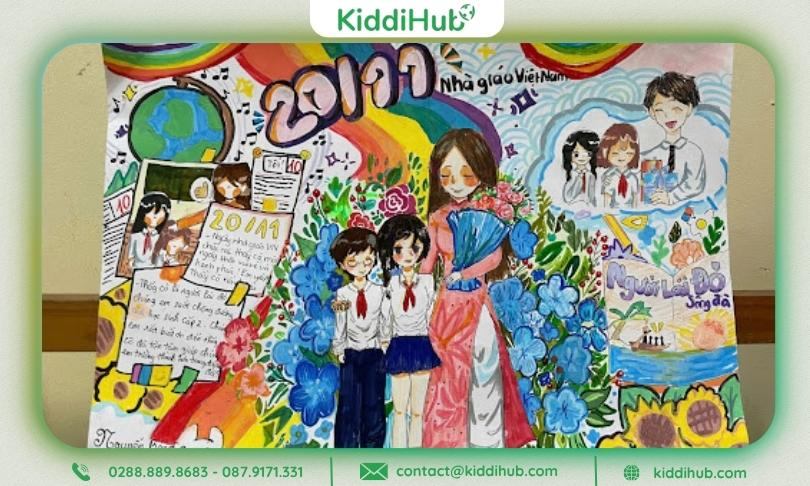 Vẽ tranh 20 11 đơn giản đẹp về biểu tượng tri thức