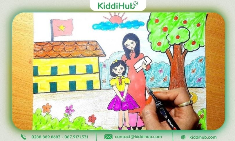 Mẫu tranh thiên nhiên kết hợp lớp học