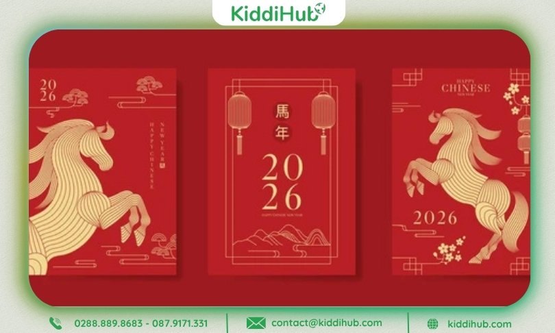 Thiết kế hình ảnh Tết Dương 2026 với tone màu đỏ - vàng kim