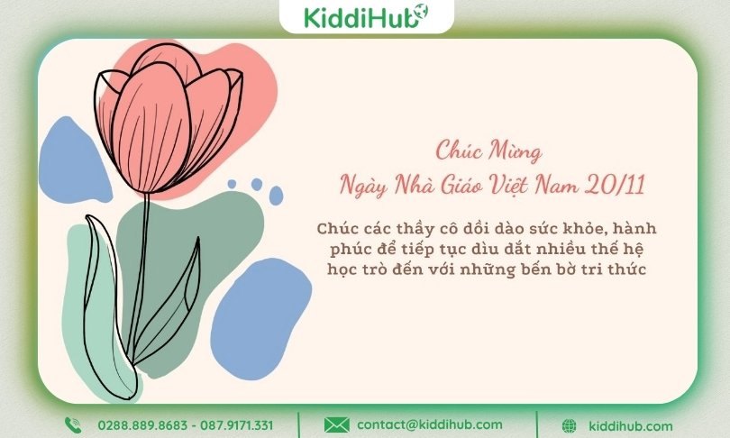 Thiệp đơn giản với hoa cách điệu và thông điệp chúc mừng 20/11
