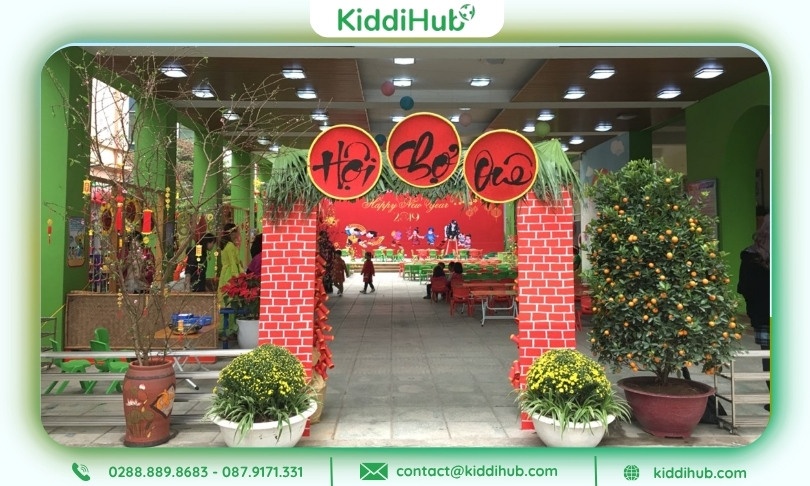 Trang trí gian hàng Tết mầm non theo phong cách hiện đại