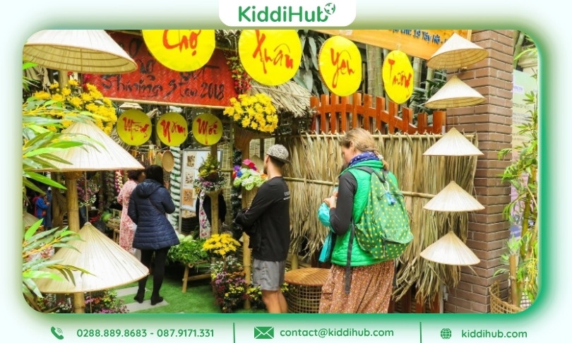 Trang trí gian hàng Tết mầm non bằng chất liệu thiên nhiên