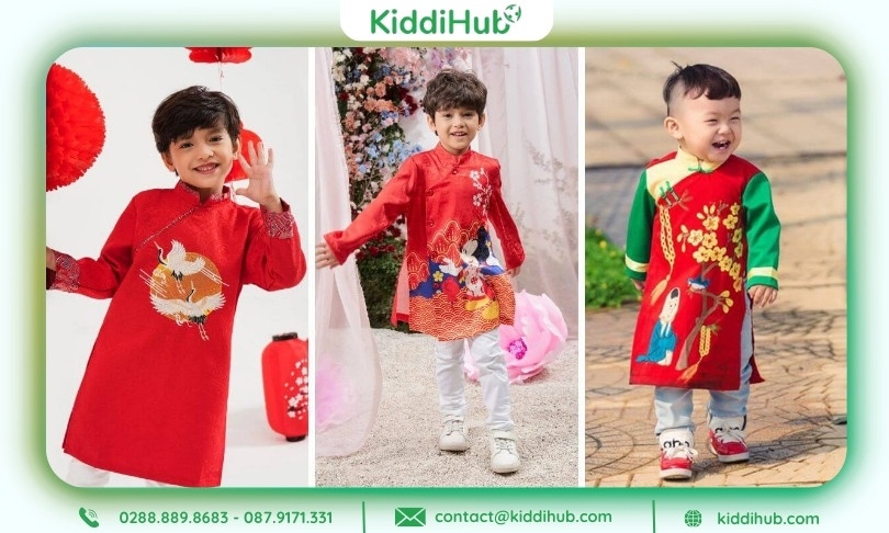 Áo dài trẻ em du Xuân chúc Tết