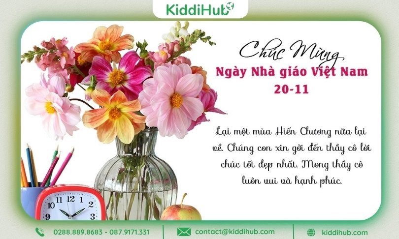 Thiệp chúc mừng Ngày Nhà giáo Việt Nam 20/11 in nổi nổi bật