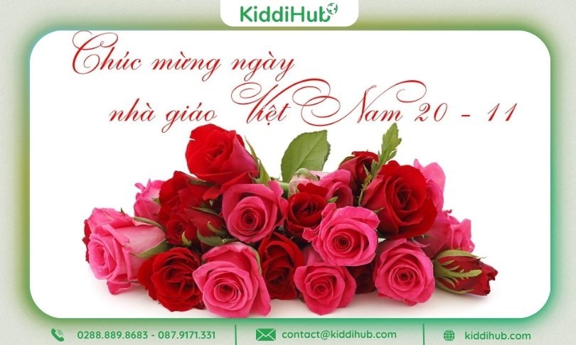 Mẫu thiệp 20/11 dễ thương phong cách pastel với họa tiết hoa hồng