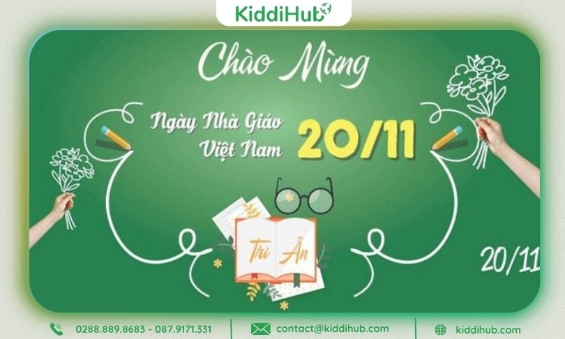 Thiệp chúc mừng 20/11 nền xanh mint nhẹ nhàng, tối giản tinh tế