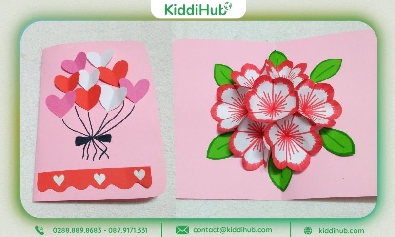 Mẫu thiệp hoa nổi 20/11 tự làm từ giấy màu nhiều sắc tinh tế