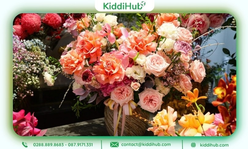 Hoa 20/10 kết thành lẵng chúc mừng nổi bật