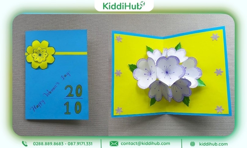 Thiệp 20/10 kết hợp hoa tươi rực rỡ, tạo niềm vui bất ngờ