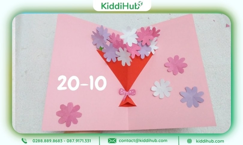 Thiệp 20/10 mầm non với hình hoa đẹp, dễ làm cho bé mầm non