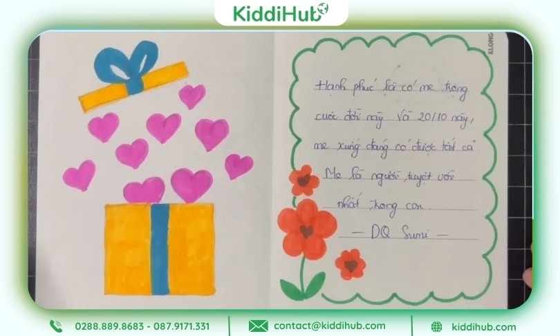 Mẫu thiệp 20/10 mầm non từ giấy A4 xinh xắn, đơn giản