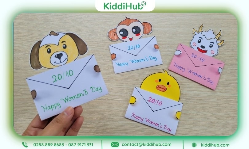 Thiệp 20/10 mầm non hình thú dễ thương, sáng tạo, ấn tượng