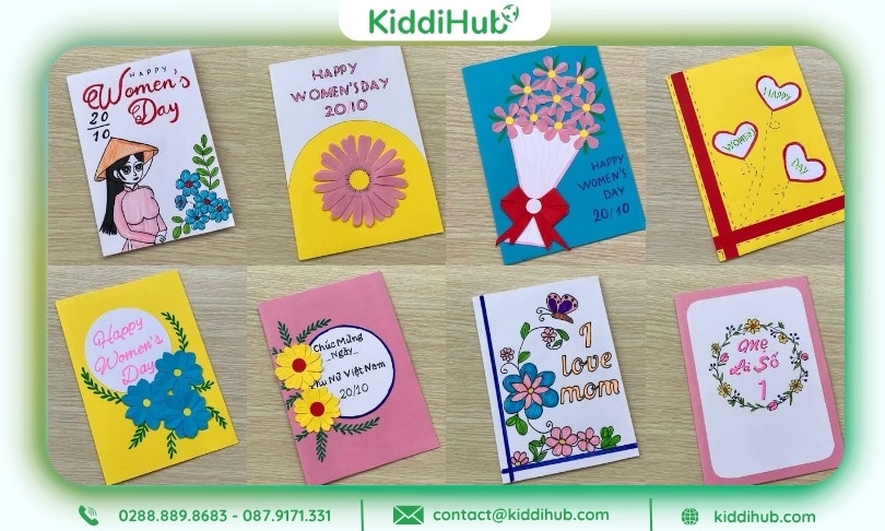 Cách làm thiệp 20/10 sáng tạo kết hợp hoa - lá cành từ giấy nhún/giấy màu