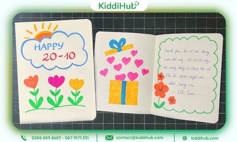 Cách làm thiệp 20/10 vẽ hoa lá trang trí cực sinh động