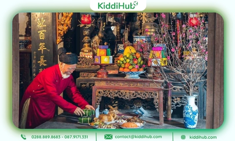 Ảnh Tết năm 2026 bàn thờ gia tiên chuẩn bị lễ cúng trang nghiêm