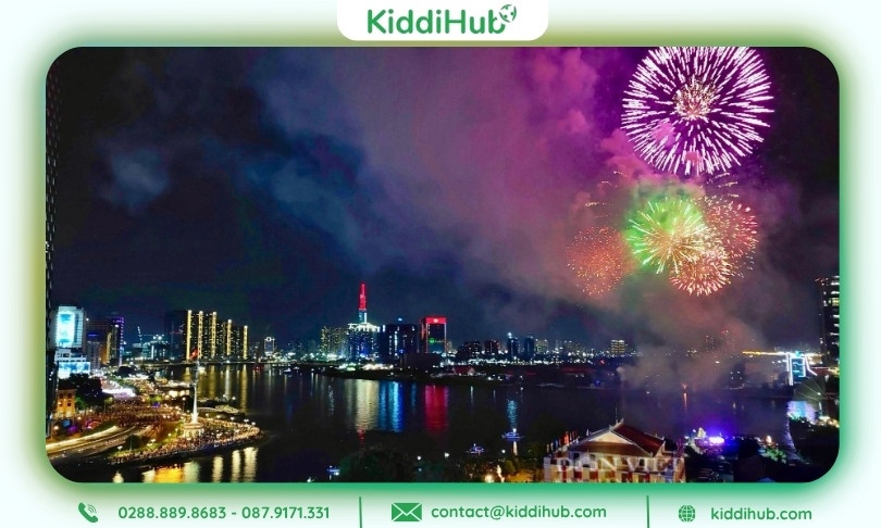 Ảnh năm Tết 2026 pháo hoa lung linh thắp sáng bầu trời đêm