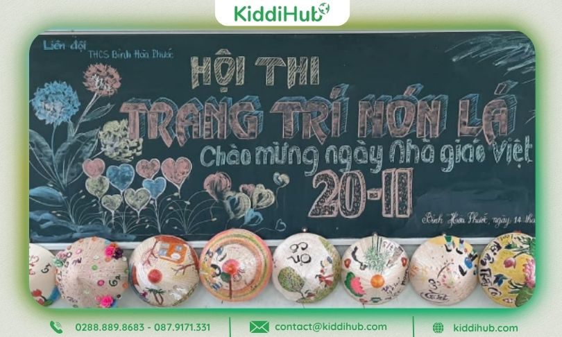 Mẫu trang trí bảng 20 11 kết hợp trái tim, ngôi sao