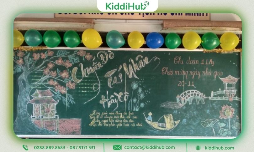 Viết lời chúc và slogan tri ân trên bảng