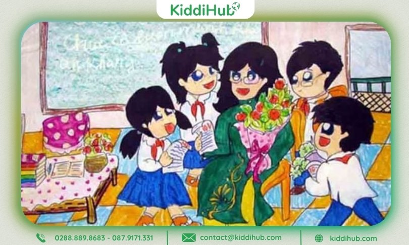 Tranh 20 11 cô giáo mỉm cười