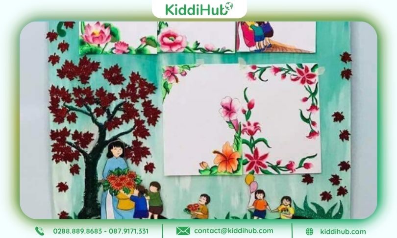 Mẫu báo tường 20 11 mầm non - Ơn nghĩa thầy cô