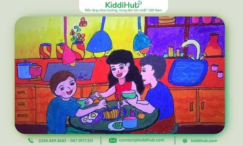 Tranh 20/10 gia đình hạnh phúc