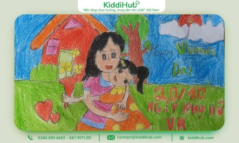 Tranh vẽ tặng mẹ ngày 20/10 – Tình mẫu tử thiêng liêng