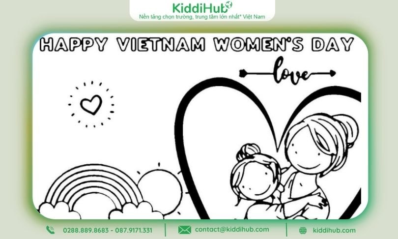 Tranh tô màu ngày 20/10 mẹ và con