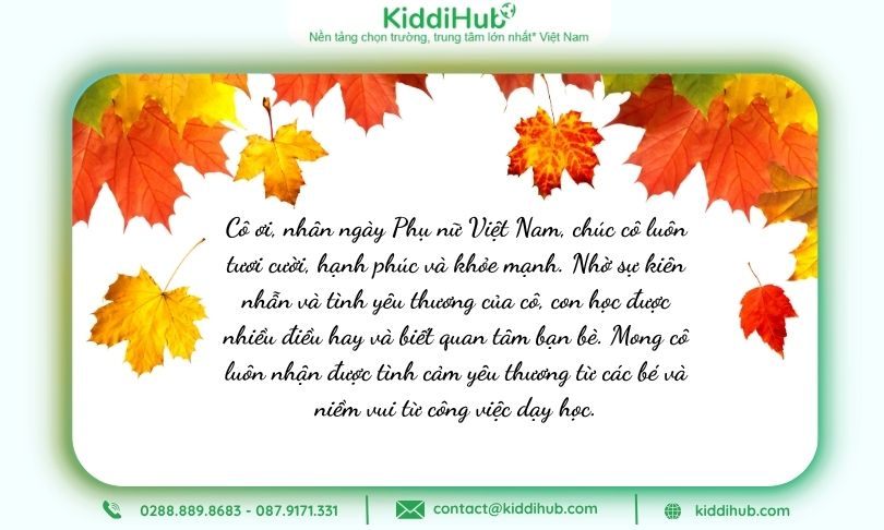 Phụ huynh gửi lời chúc 20/10 cô giáo thể hiện sự tri ân, biết ơn tới người chăm sóc con trẻ