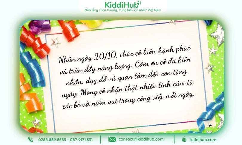 Những lời chúc 20/10 cho cô giáo mầm non ngắn gọn ý nghĩa