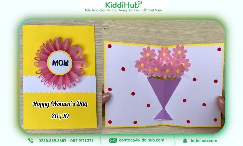 Thiệp 20/10 tự làm thủ công với bó hoa nhỏ, gửi lời yêu thương tinh tế