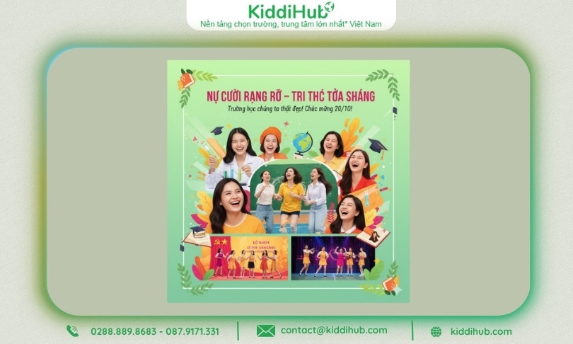 Poster nụ cười rạng rỡ của nữ sinh, tri thức tỏa sáng từ cô giáo