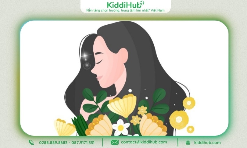 Logo 20/10 phụ nữ và hoa vàng