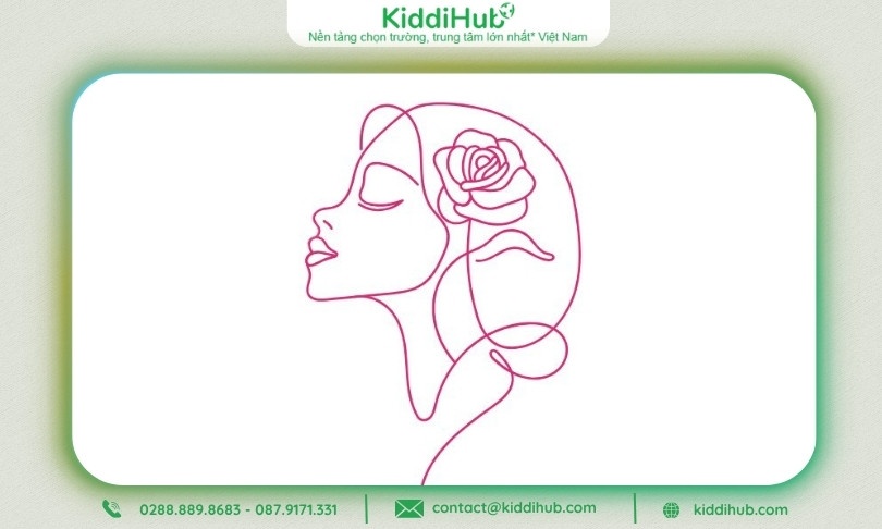 Logo 20/10 cô gái tóc dài cầm hoa