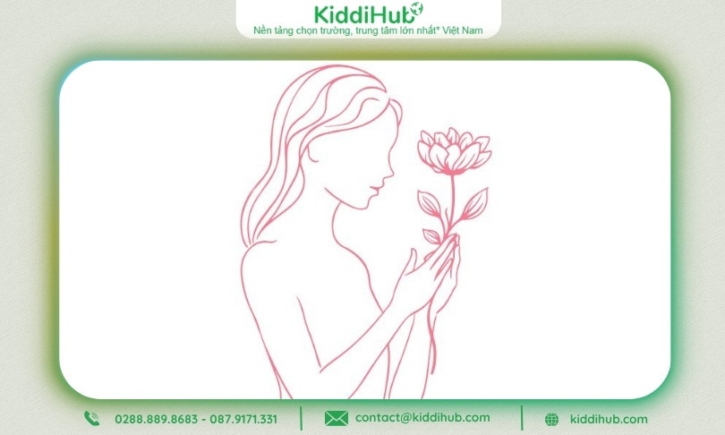 Logo 20/10 cô gái ôm đóa hoa