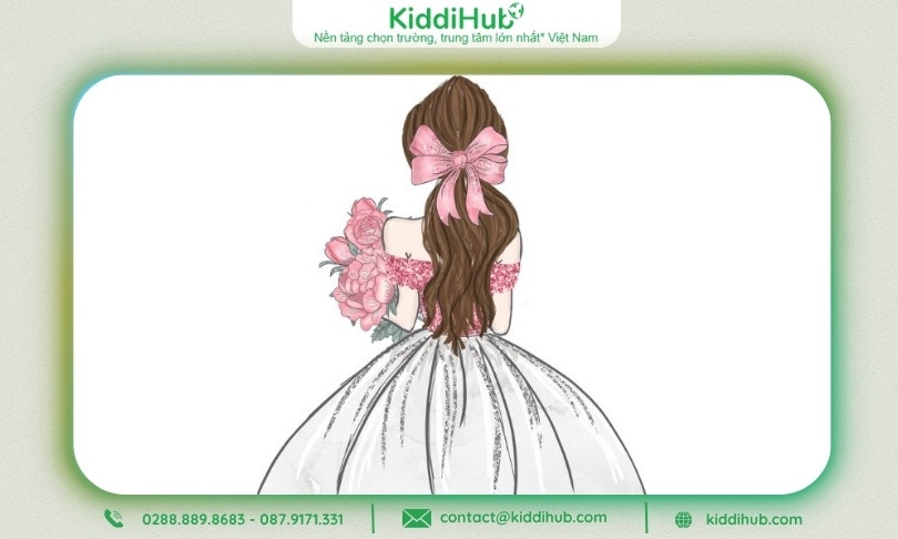 Logo 20/10 cô gái váy dài cầm hoa