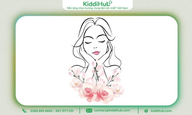 Logo 20/10 cô gái vòng hoa hồng dịu dàng