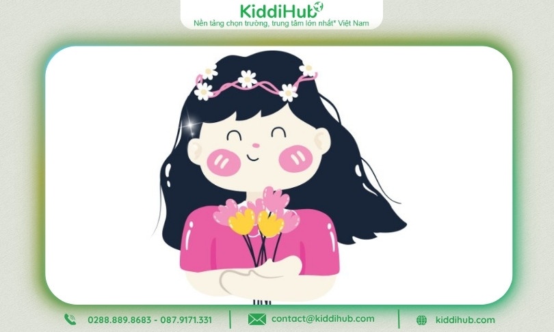 Logo 20/10 cô gái ôm hoa hồng dễ thương