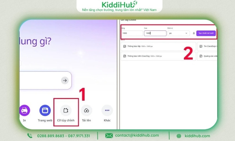 Bước 2: Thiết lập cỡ canvas và tạo dự án mới