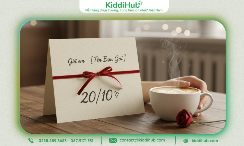 Tấm thiệp viết tay đặt cạnh cốc cà phê