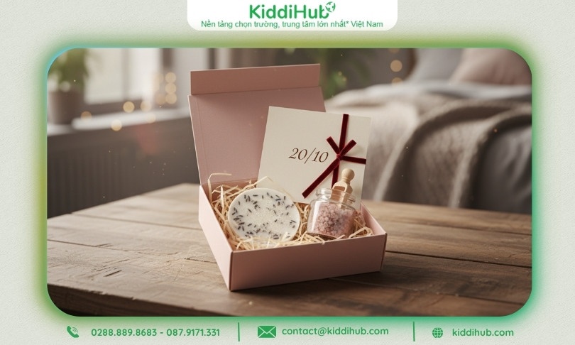Hộp quà nhỏ chứa sáp thơm, muối tắm và thiệp viết tay