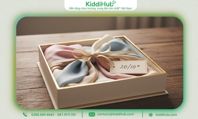 Khăn lụa màu pastel gấp gọn trong hộp quà nhỏ