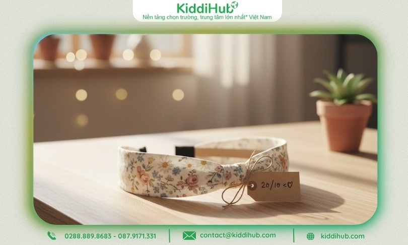 Băng đô vintage hoa nhỏ đặt trên bàn gỗ sáng