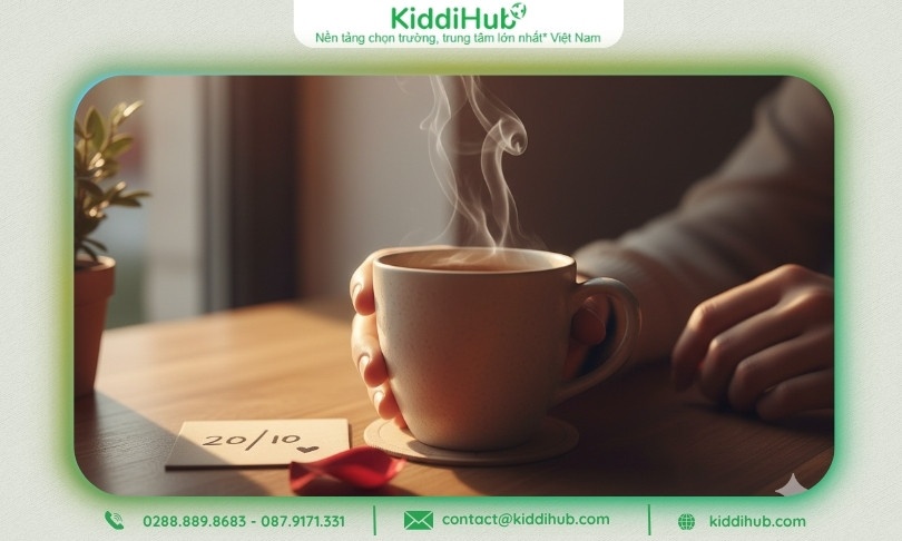 Bàn tay cầm cốc trà ấm trong buổi hẹn chiều