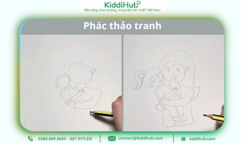 Phác thảo nhẹ nhàng là bước quan trọng để vẽ tranh tặng mẹ 20/10