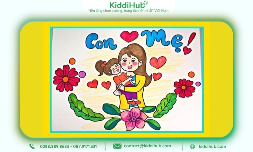 Bảng màu ấm áp giúp tranh tặng mẹ 20/10 toát lên sự dịu dàng