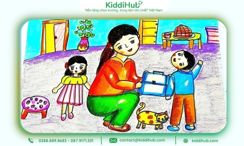 Vẽ tranh tặng mẹ ngày 20/10 đơn giản, nhưng tràn đầy sáng tạo trẻ thơ