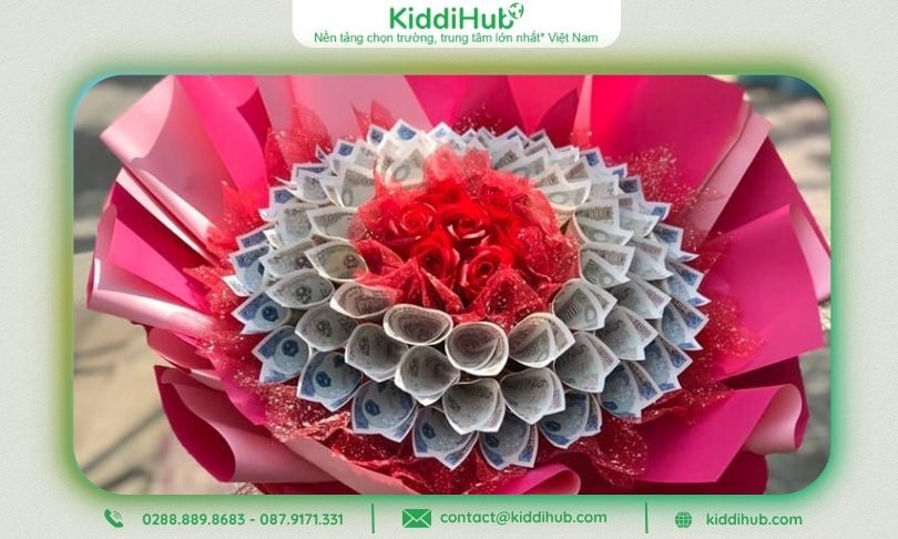 Bó hoa mix tiền 1K, 2K và 5K sáng tạo