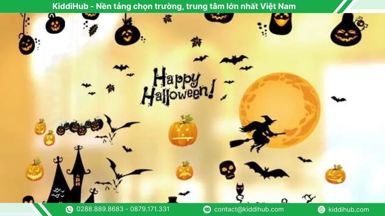 Decal trang trí Halloween phù thủy đêm trăng