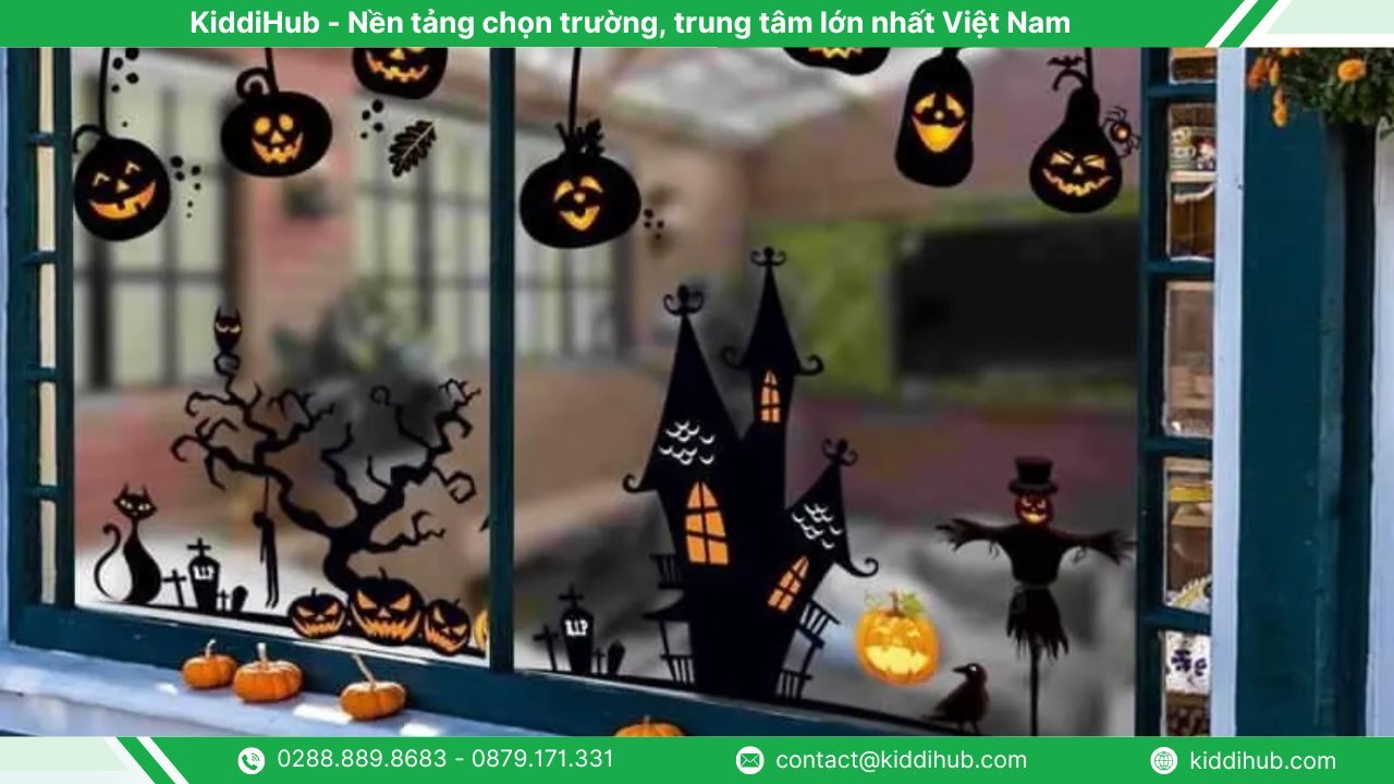 Decal trang trí Halloween bí ngô và dơi